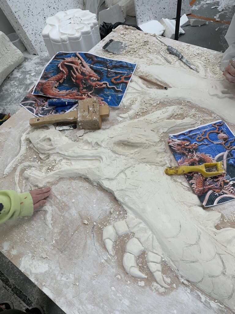 Plaster carved dragon
