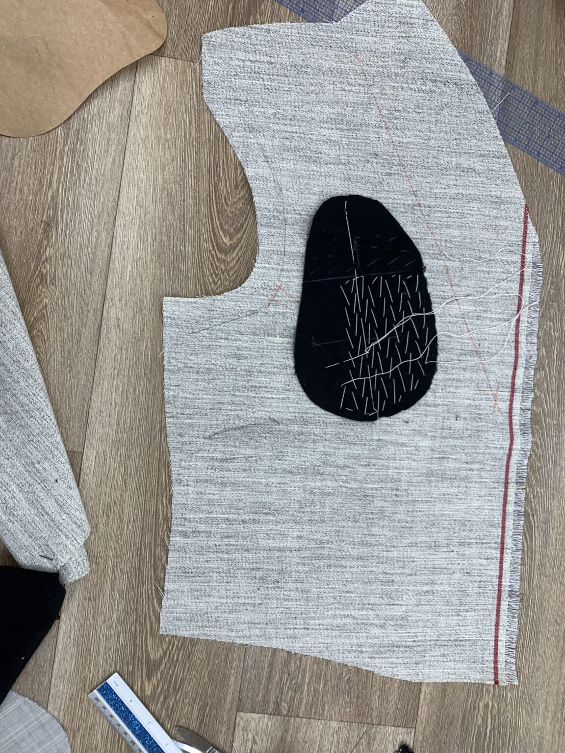 Layers of chest canvas and domette pad stitched onto body canvas