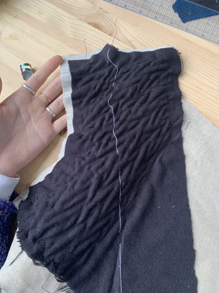 Pad stitching across the bias