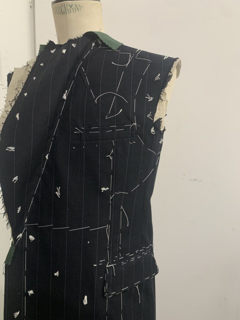 Tailors tacks holing canvas in place