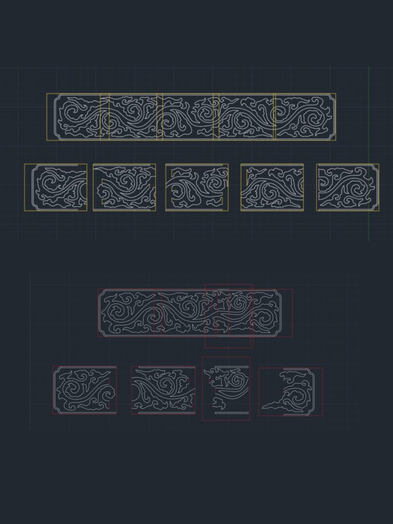 CAD for the borders - split up so it would fit on the laser cutting bed